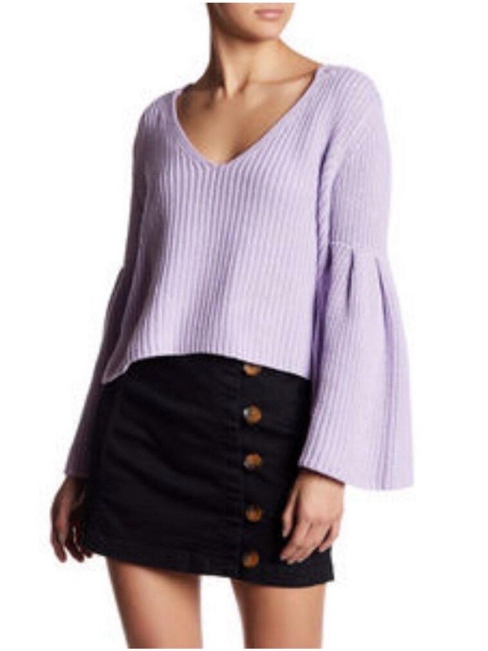 Free People Purple Bell Sleeve 100% Cotton Sweater | Size XL